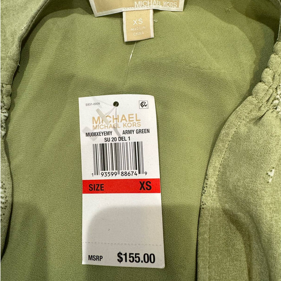 NWT MICHAEL KORS $155 Green Paisley Smocked Waist Dress Size XS - Picture 7 of 8